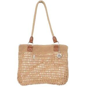 The SAK Tan Crocheted Hobo Braided Handles Faux Leather Trim